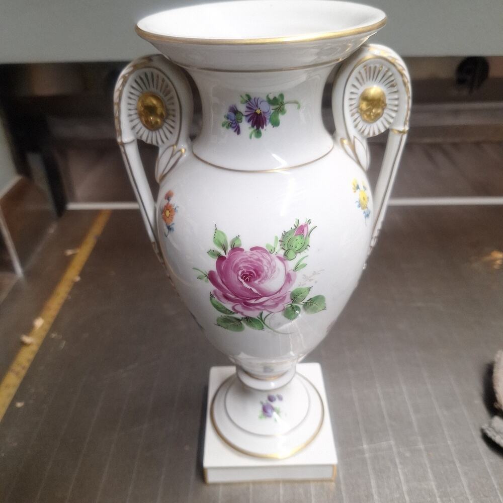 Outstanding Carl Thieme Dresden Porcelain 11" Vase w/ Masked Face Handles